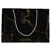 金ゴールドの黒い大理石 ラージペーパーバッグ (裏面)