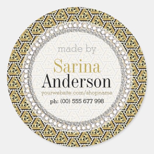 金ゴールドの黒い幾何学模様（ラベルで作成） ラウンドシール (正面)