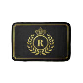 金ゴールドの黒い月桂樹のリースの王冠の王室のなモノグラムの バスマット (正面)