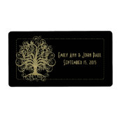 金ゴールドの黒い点の渦巻きツリー日付を保存 ラベル (正面)