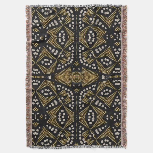 金ゴールドの黒い種族の幾何学的な編まれたブランケット スローブランケット (正面縦)