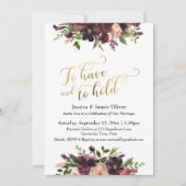 金ゴールドの黒い赤のブルゴーニュのフローラを保持する 招待状 (正面)