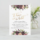 金ゴールドの黒い赤のブルゴーニュのフローラを保持する 招待状 (スタンド正面)