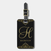 金ゴールドの黒くエレガントな原稿の上品なモノグラムの ラゲッジタグ (正面縦)