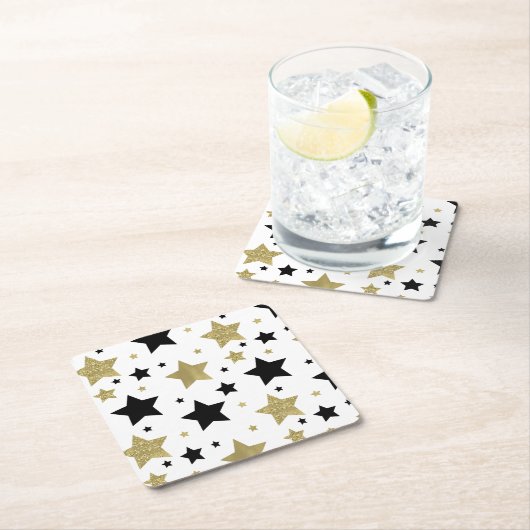 金ゴールドの黒く派手な星 スクエアペーパーコースター (インサイチュ)