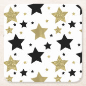 金ゴールドの黒く派手な星 スクエアペーパーコースター (正面)