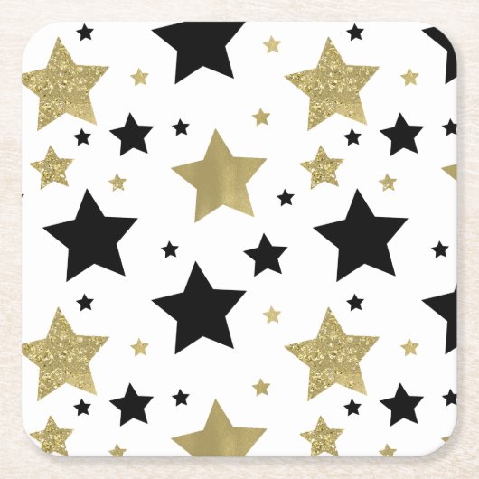 金ゴールドの黒く派手な星 スクエアペーパーコースター (正面)
