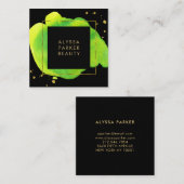 金ゴールドの黒のネオン水彩画のしぶき スクエア名刺 (正面/裏面)