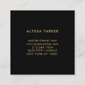 金ゴールドの黒のネオン水彩画のしぶき スクエア名刺 (裏面)