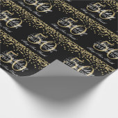 金ゴールドの黒の第50誕生日のグリッターの紙吹雪 ラッピングペーパー (角)