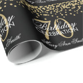 金ゴールドの黒の第70誕生日のグリッターの紙吹雪 ラッピングペーパー (ロールコーナー)