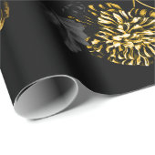 金ゴールドの黒の黒い葉のダリアの開花の花のつる植物 ラッピングペーパー (ロールコーナー)