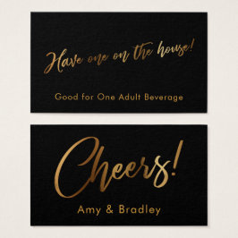 金ゴールドの黒手書きスクリプトドリンクチケット