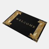 金ゴールドの黒華美フローラ形式 ドアマット (アングル)