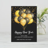 金ゴールドの黒風船紙吹雪新年おめでとう シーズンカード (スタンド正面)