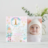 金ゴールドの1つの土地のスイーツくるみ割り写真誕生日 招待状 (スタンド正面)