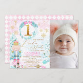 金ゴールドの1つの土地のスイーツくるみ割り写真誕生日 招待状 (正面/裏面)