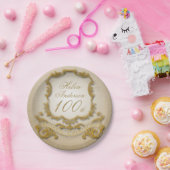 金ゴールドの100th誕生祝いの紙皿 ペーパープレート (パーティー)