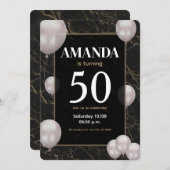 金ゴールドの50th誕生日パーティーへの招待 招待状 (正面/裏面)