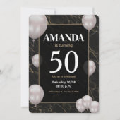 金ゴールドの50th誕生日パーティーへの招待 招待状 (正面)