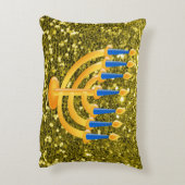 金ゴールドの（ユダヤ教）メノラーの金ゴールドのフェイクなグリッター アクセントクッション (裏面(縦))