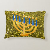 金ゴールドの（ユダヤ教）メノラーの金ゴールドのフェイクなグリッター アクセントクッション (裏面)