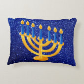 金ゴールドの(ユダヤ教)メノラーの青くフェイクなグリッター アクセントクッション (裏面)