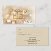 金ゴールドの《写真》ぼけ味ライト雪片のギフトカード証明書 割引カード (正面/裏面)