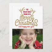 金ゴールドの(雄ジカの)枝角の休日の写真カード シーズンカード (正面/裏面)