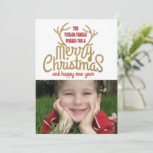 金ゴールドの(雄ジカの)枝角の休日の写真カード シーズンカード (スタンド正面)