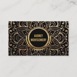 金ゴールドのBohoのヨガのインストラクター|の花の曼荼羅パターン 名刺
