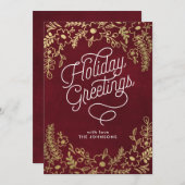 金ゴールドのBotanicalsの休日の挨拶 シーズンカード (正面/裏面)