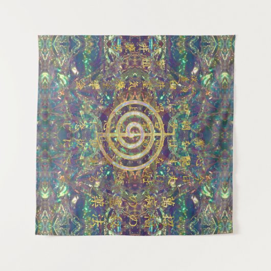 金ゴールドのChoku Reiの記号および霊気の教訓 タペストリー (正面(横))