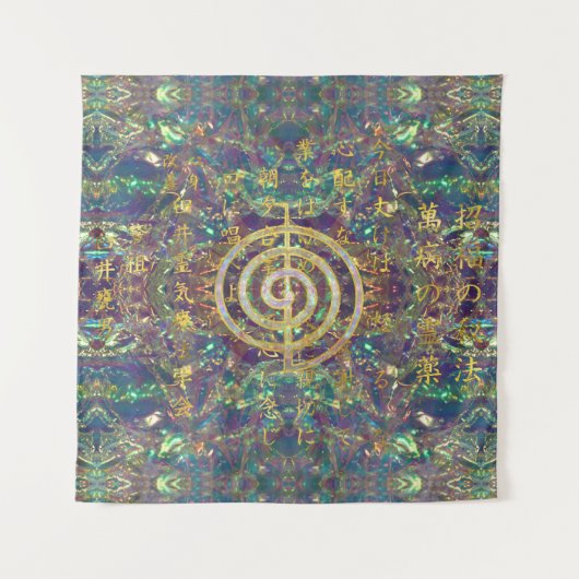 金ゴールドのChoku Reiの記号および霊気の教訓 タペストリー (正面)