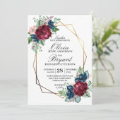 金ゴールドのGeo海軍バーガンディの花の結婚式 招待状 (スタンド正面)