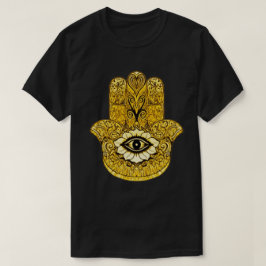 金ゴールドのHamsaの記号のインディの芸術のグラフィックのティー Tシャツ