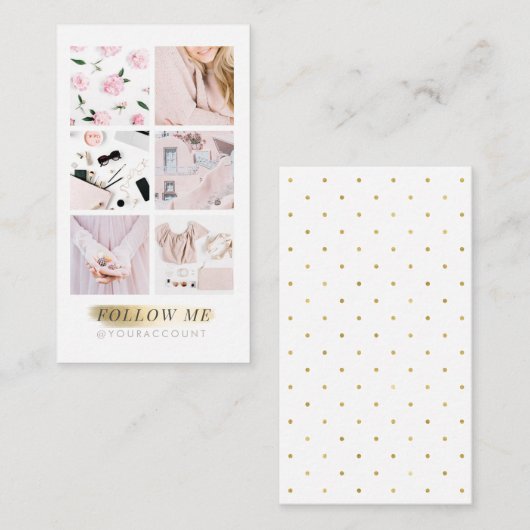 金ゴールドのInstagramの供給の写真のコラージュは私を後を追います 名刺 (正面/裏面)