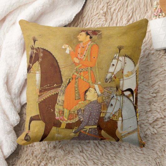 、金ゴールドのMughalの装飾用クッション馬上の君主 クッション (ブランケット)