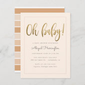 金ゴールドのOhベビーのモモの男女兼用なベビーシャワー インビテーションポストカード (正面/裏面)