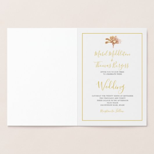 金ゴールドのPalm Treeスクエレガントリプト結婚式招待状 箔カード (内部)