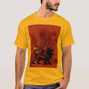 金ゴールドのRasのライオンのティー Tシャツ