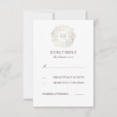 金ゴールドのRSVPカードを結婚する花のリース|のプラム文字 出欠カード (正面)