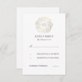 金ゴールドのRSVPカードを結婚する花のリース|のプラム文字 出欠カード (正面/裏面)