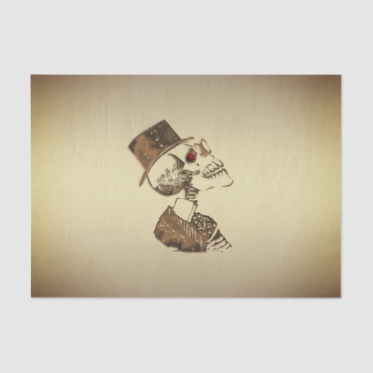 金ゴールドのSteampunkのスカル 薄葉紙 (正面)