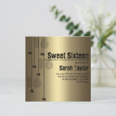 金ゴールドのSweet sixteenの誕生日の招待状 招待状 (スタンド正面)