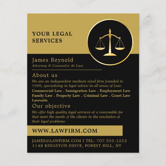 金ゴールドはかりで測·オブ·ジャスティス、法的サ広告ービス チラシ (正面)