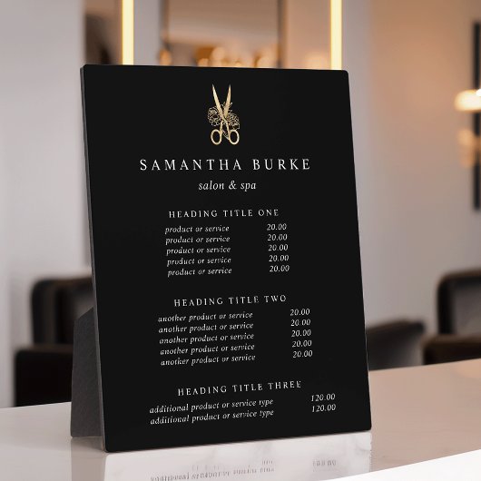 金ゴールドはさみサロン価格/サービス表示 フォトプラーク