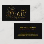 金ゴールドはさみスクリプト美容師サロン#10 名刺 (正面/裏面)
