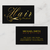 金ゴールドはさみスクリプト美容師サロン#4 名刺 (正面/裏面)