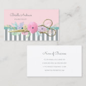 金ゴールドはさみストライプとフローラヘアスタイリスト 名刺 (正面/裏面)